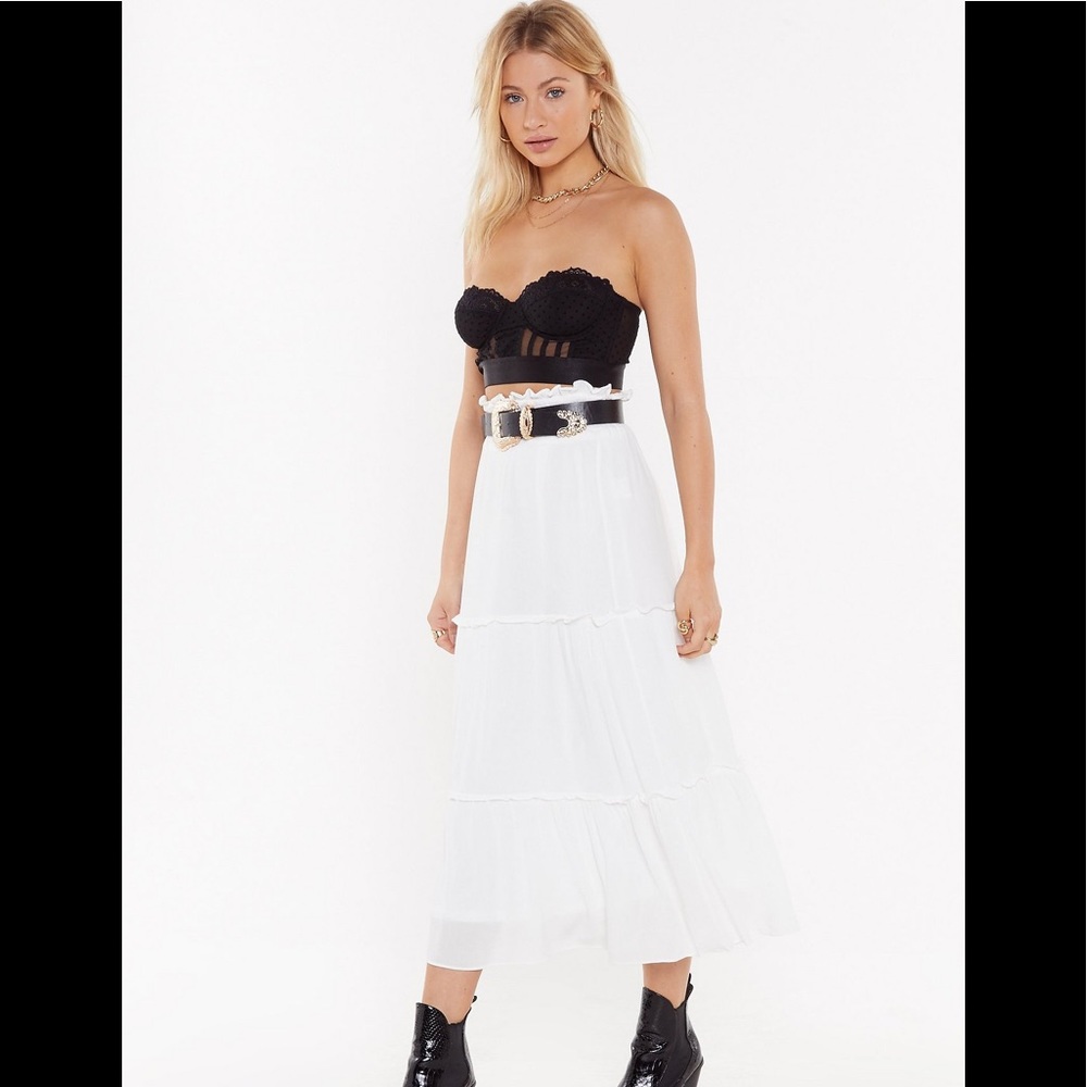 Nasty Gal Frill MIDI Skirt White Lined NWT Small